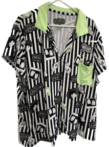 Beetlejuice Sleep Shirt Top Pajama Size 3X Button Up Short Sleeve Soft Stretchy - Picture 1 of 4