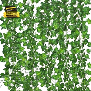 12 Pack Fake Vines for Room Decor Artificial Ivy Garland with Clip Green Flowers - Picture 1 of 9