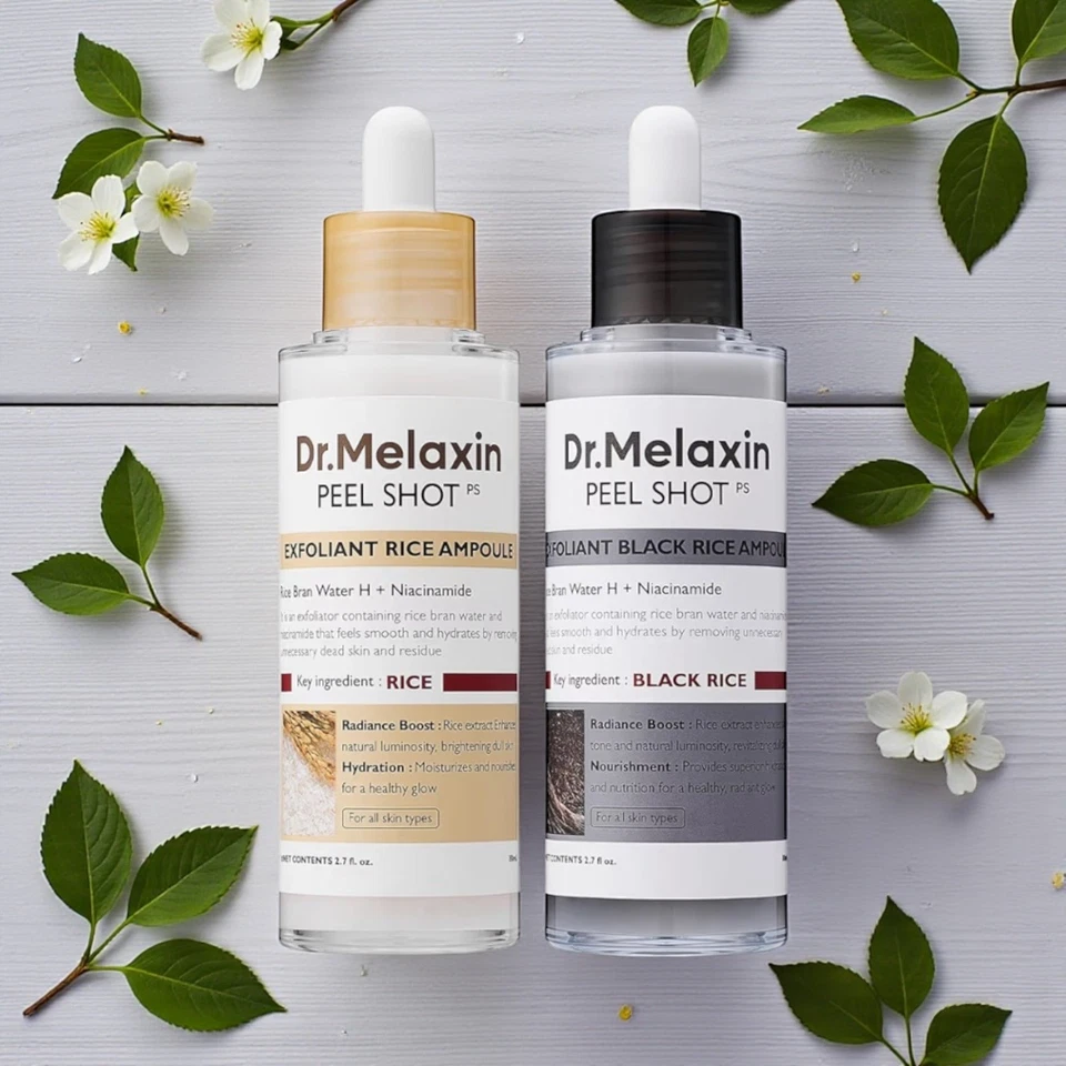 NOVA Ampola de Arroz Branca e Preta Esfoliante Dr. Melaxin Peel Shot Glow 2 peças Dupla  - Imagem 1 de 1
