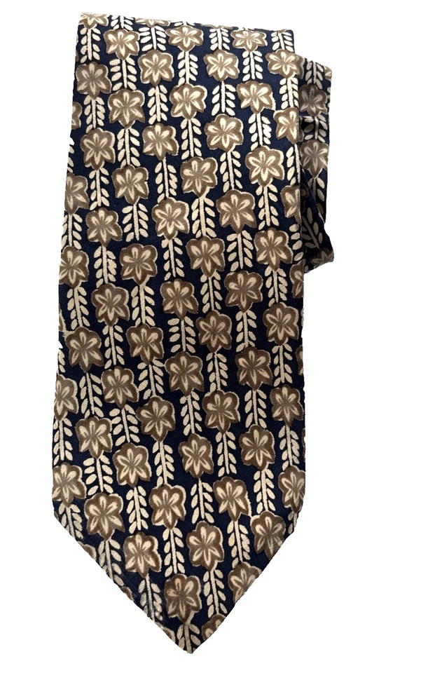 Structure 100% Silk 男式复古领带卡其色花朵印花黑色 60x3 3/4 — 第 1/4 张图片