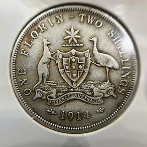 Moneda Florin 1914 - buena fina - plata George V australiana predecimal buena fecha - Imagen 1 de 2
