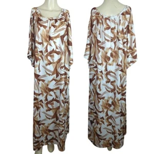 Vintage bat sleeve brown white geometric Comfy pockets oversized Muumuu dress S - Picture 1 of 18