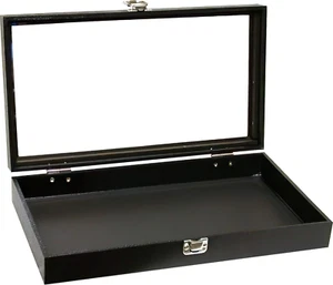 Schwarz Schmuck Reise Vitrine Vitrine Glasdeckel Etui - Bild 1 von 1