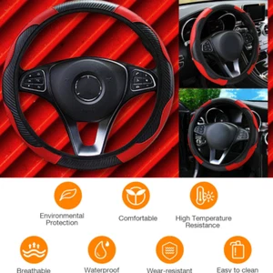 Car Steering Wheel Cover Black Leather Accessories 15"/38cm Anti-Slip Universal - Picture 1 of 14