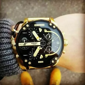DIESEL Mr. Daddy 2.0 Gold Black Dial Original Chrono Quartz Men's Watch DZ7333 - Picture 1 of 5