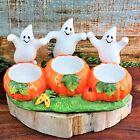 VTG PartyLite Halloween Candle Holder 3 Ghosts Haunted Pumpkin Patch Tea Light