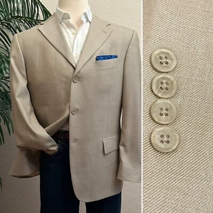 MENS BLAZER SIZE 44 SILK WOOL SPORT COAT SUIT BEIGE TAN SUIT JACKET 3 BUTTON - Picture 1 of 11