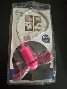 USB Fan Personal Principal Adjustable Neck Soft Safety Blades NEW Pink Travel - Afbeelding 1 van 5