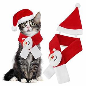 Pet Christmas Costumes Pet Santa Hat Scarf for Cats Kitten and Dogs Puppy Cos...