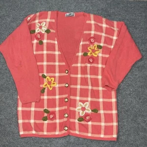 SK & Company Sweater Womens Sz XXL Pink Cardigan Embroidery Cottagecore granny - Picture 1 of 9