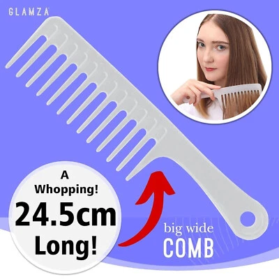 GLAMZA Großer breiter Zahnkamm lockiges Haar Entwirrkamm massiv Jumbo Griff Bürste