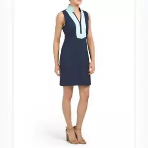NWT STS Sail to Sable Navy Turqouise Linen Classic Sleeveless Tunic Dress Medium - Picture 1 of 10