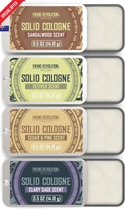 Solid Cologne for Men 4x14g – Cedarwood, Sage, Vetiver, Sandalwood Gift Set - Picture 1 of 12