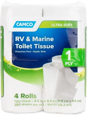 Papel higiénico Camco Marine & RV - 4 rollos - 1 capa de disolución rápida RV y Marine Sept Foto 1 de 4