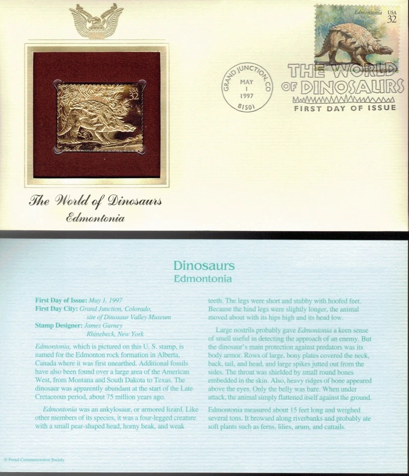 The World of Dinosaurs--Edmontonia--1st day issue-Golden Replica - Image 1 of 1