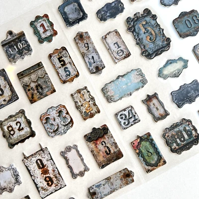 Pegatinas placa número rústico tarjeta gruesa collage azul diario basura álbum de recortes Foto 1 de 4