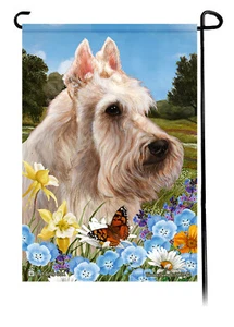 Summer Flowers Garden Flag - Wheaten Scottish Terrier - Picture 1 of 1
