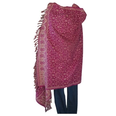 Paisley|Lanzamiento/Chal|Telar a mano|Reversible|Yak+Mezcla de lana de oveja|Magenta y arena Foto 1 de 4