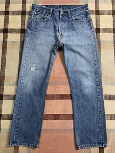 Levi's 501 Button Fly Distressed Denim Blue Jeans Measure 32x30!!! 2415 - Imagen 1 de 9