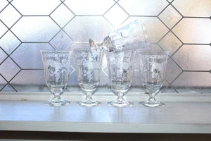 5 Fostoria Midnight Rose Etched Glass Footed Tumbler Vintage 1950s Stemware - Picture 1 of 4