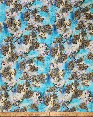 Wool Blend Floral Printed Thick Winter Spun Soft Fabric 45”W Sold BTY Blue - Image 1 of 4
