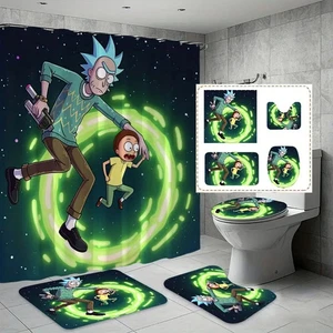 Juego de cortinas de ducha Rick and Morty alfombra de baño de dibujos animados tapa de inodoro decoración de baño - Imagen 1 de 1