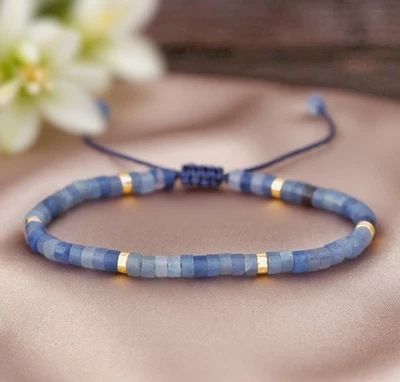 4mm Blue Aventurine Crystal Gemstone Beaded Bracelet Reiki Healing Gifts - Image 1 of 4