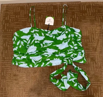 Kate Spade ny X Target Green/Blue Classic Rose LINEN Blend Ruched TANK TOP ~ 3X - Image 1 of 4
