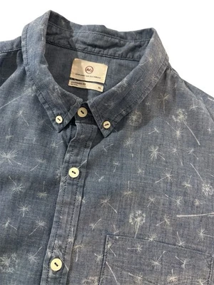 Camisa masculina manga curta AG Adriano Goldschmied botão para cima azul dente-de-leão tamanho XL - Imagem 1 de 4