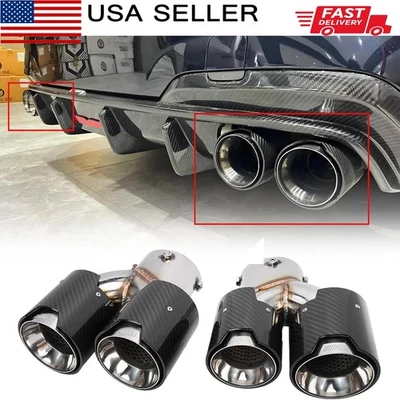 FOR 2019-25 BMW G20 M340i 330i CARBON FIBER STAINLESS QUAD EXHAUST TIP FINISHERS - Изображение 1 из 4