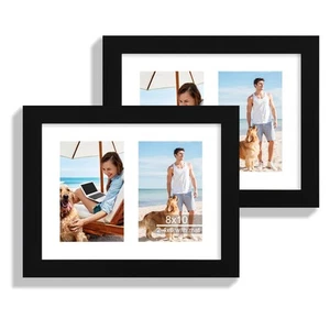 8x10 Picture Frame Set of 2, Black Wood Frame with Glass Collage Frame, Displ... - Picture 1 of 7