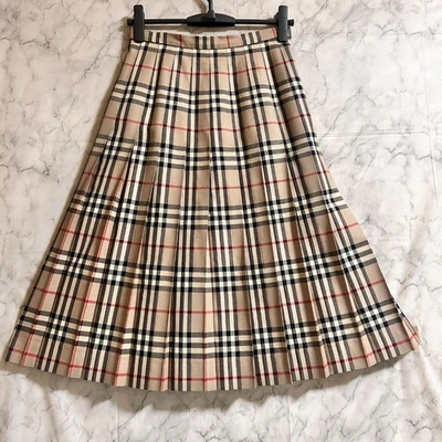 Falda Plisada BURBERRY Vintage Años 90 Cuadros Nova Beige Lana Talla M Foto 1 de 4