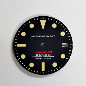 Mattschwarzes 28,5 mm Zifferblatt S Logo SUB 660 Fuß = 200 m Retro Vintage grünes Lume für NH35 - Bild 1 von 7