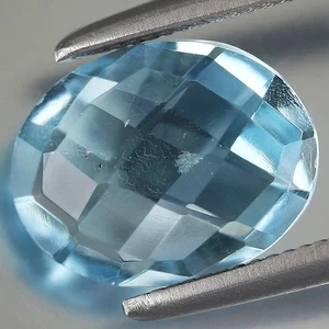 Natural Gemstone 1.86ct t.w 9x7mm Oval Checkerboard Cut𖣯Sky Blue Topaz, Brazil - Picture 1 of 4