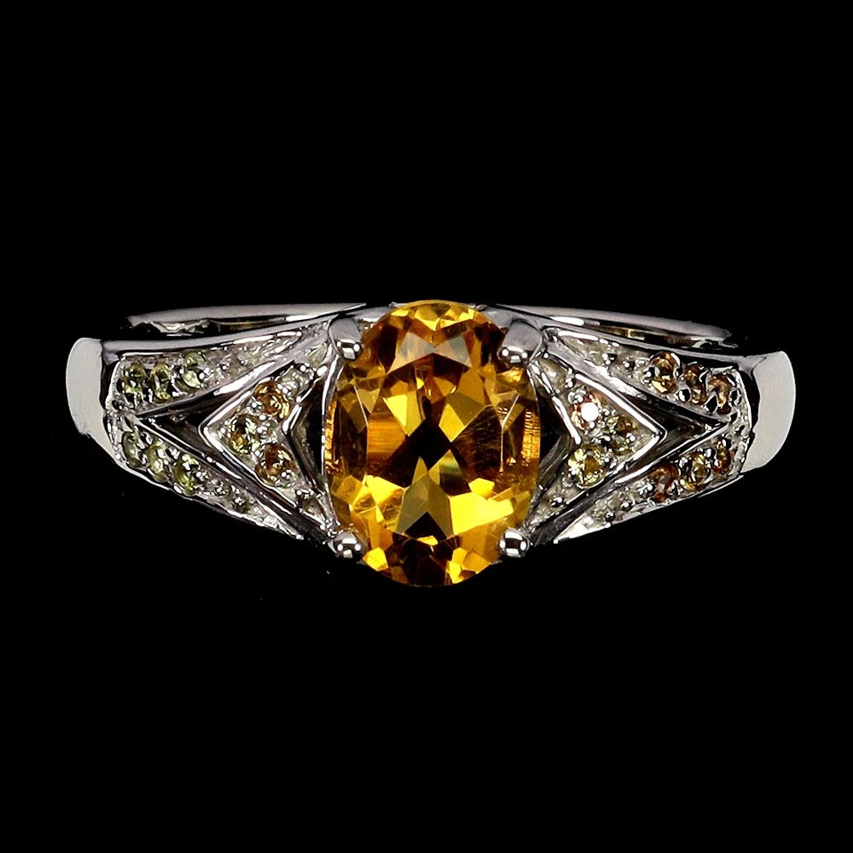 Black Friday Sterling Silver Ring Oval Citrine 8x6mm Sapphire Gemstone Size 8 - Image 1 of 1
