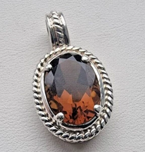 VINTAGE 925 STERLING SILVER oval 14x10 mm SMOKY QUARTZ made in HONG KONG PENDANT - Picture 1 of 11