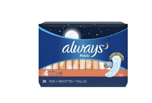 Always Maxi Pads without Wings, Size 4, Overnight Absorbency, 28 CT - Picture 1 of 4