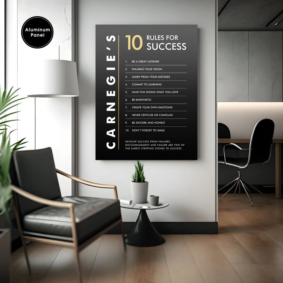 Dale Carnegie, 10 regras para o sucesso, arte de parede de motivação, decoração de escritório, escritório - Imagem 1 de 1