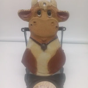 VINTAGE HANDMADE CLAY POTTERY COW WALL DECOR/SPOONREST - Picture 1 of 5
