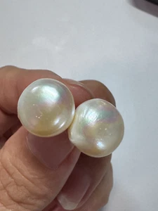 HUGE 14mm AAA+ real natural south sea white  baroque pearl earring 14k-X - Picture 1 of 7
