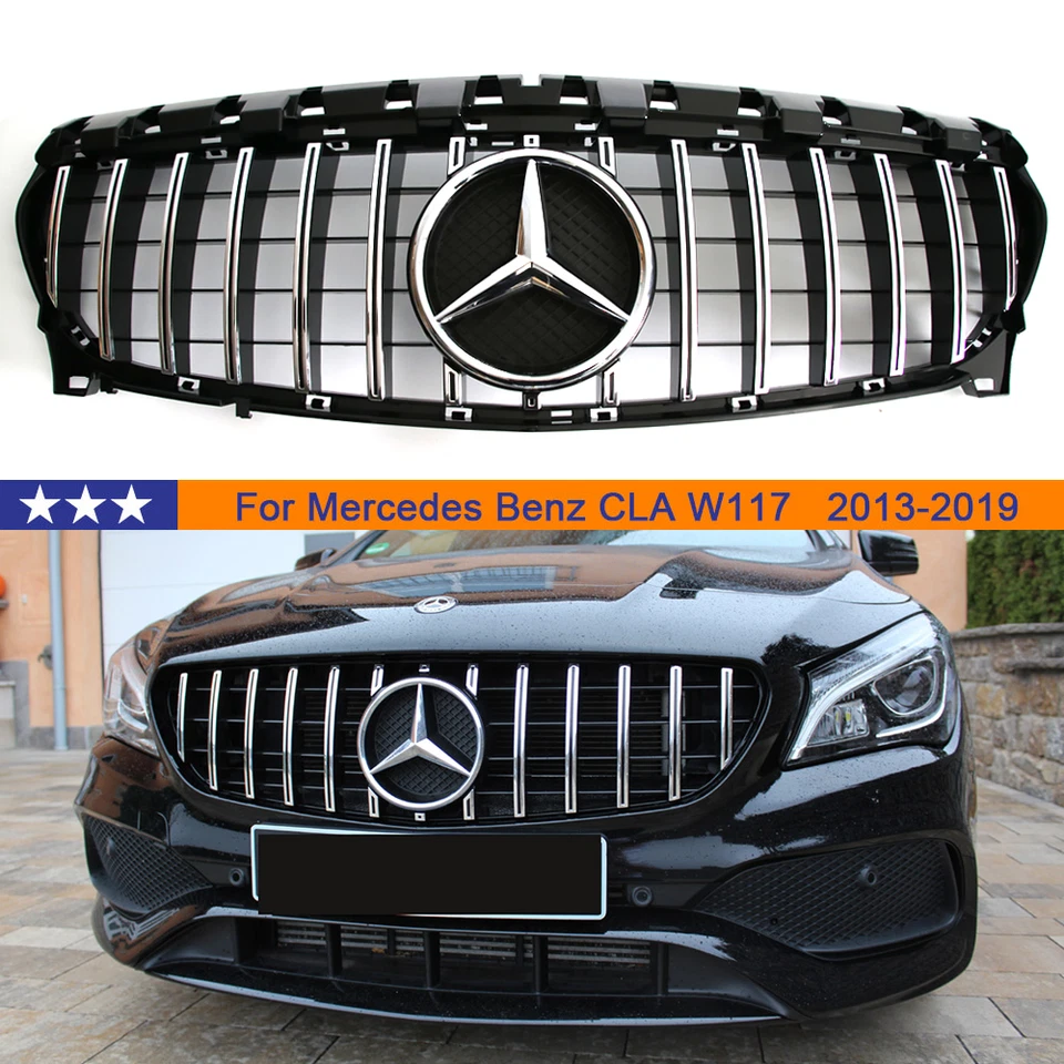 Chrom Front Grille w/Emblem Grill For Mercedes Benz 2013-2019 W117 CLA200 CLA250 Foto 1 de 4