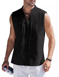 COOFANDY Mens Shirt Tank Top Beach Cotton Linen Lace Bohemian Hippie size medium - Picture 1 of 6