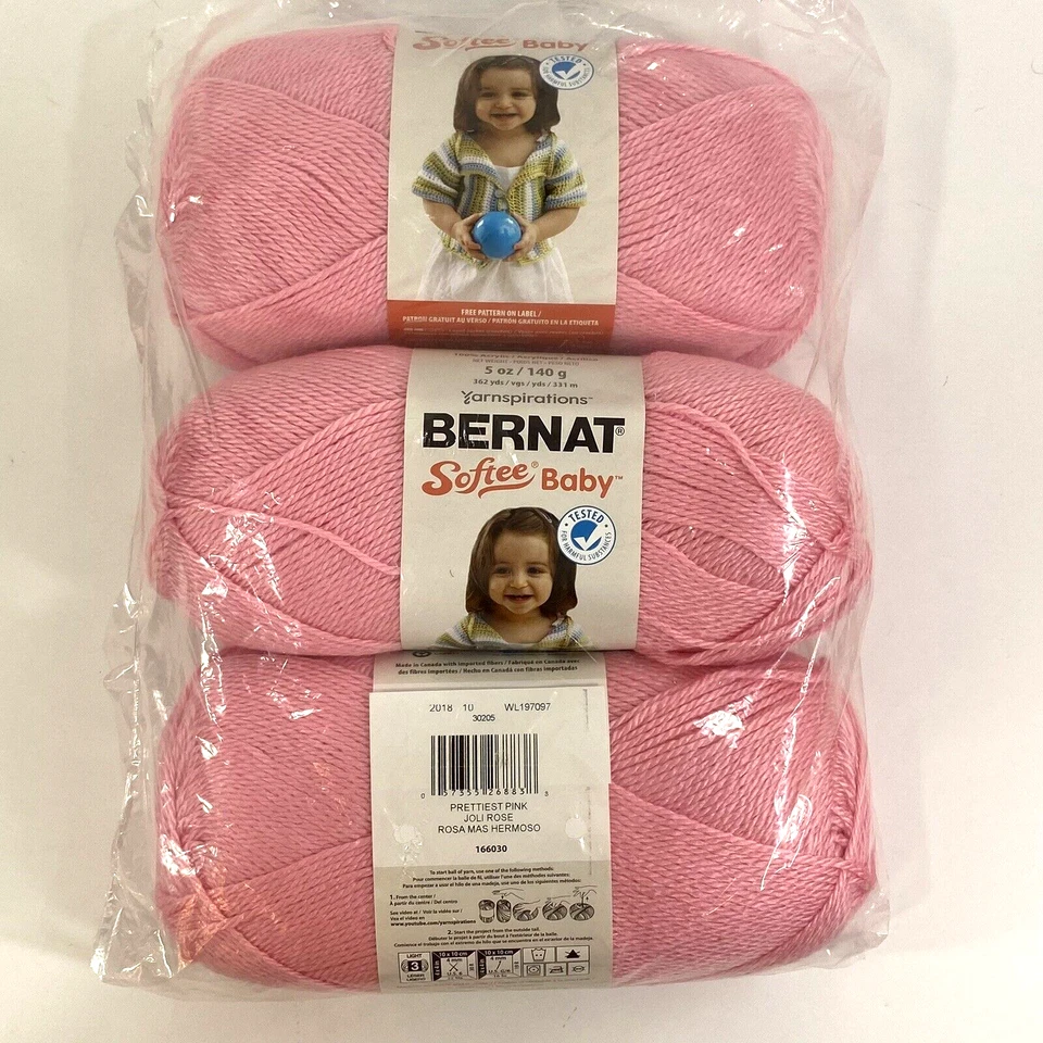 Bernat Softee Baby Yarn # 3 Weight 5oz 362 Yds 100 Acrylic Prettiest Pink