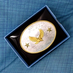 Western Eagle Stars Belt Buckle Cowboy Larger NOS IOB Vtg Nocona Belt Co .SHY395 - Picture 1 of 8