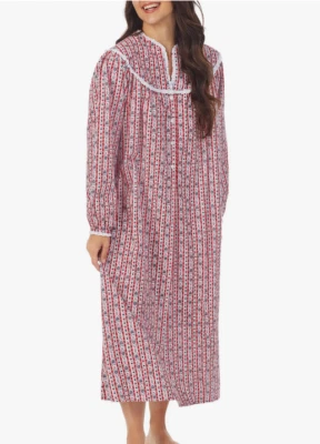 Nwt Lanz Of Salzburg Red Striped 100% COTTON FLANNEL 48" Long Ballet Nightgown M - Image 1 of 4
