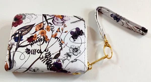 Wallet Womens Clutch Zip Up Wristlet Floral White Butterfly 4 Inch Purple Yellow - Picture 1 of 6