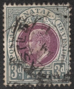 Sn:ZA-NA #86 1902 3 d NATAL Rey Eduardo VII (inscrito "INGRESOS POSTALES") , usado - Imagen 1 de 2