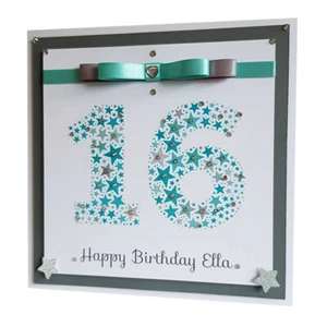 SWEET 16 HAPPY BIRTHDAY CARD Handmade Girls Sparkly Milestone Personalise NAME - Picture 1 of 7