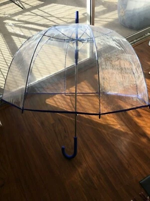 Grande Azul Transparente Cúpula Transparente Mango Paraguas Transparente Caminar Brolly Mujer Foto 1 de 4