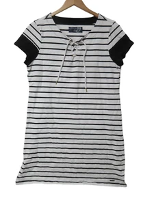 Sz XL Tommy Hilfiger Nautical Dress White Black Striped Coastal Beachy COMFY - Picture 1 of 11